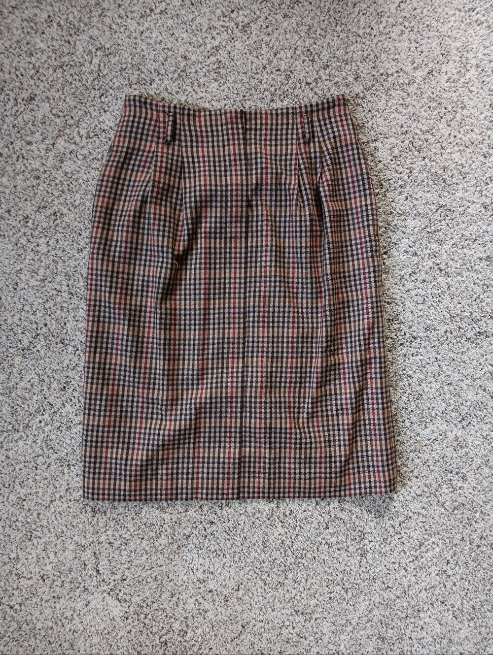 VTG 100% Wool Dark Academia Old Money Pencil Skirt Brown Black Red Medium